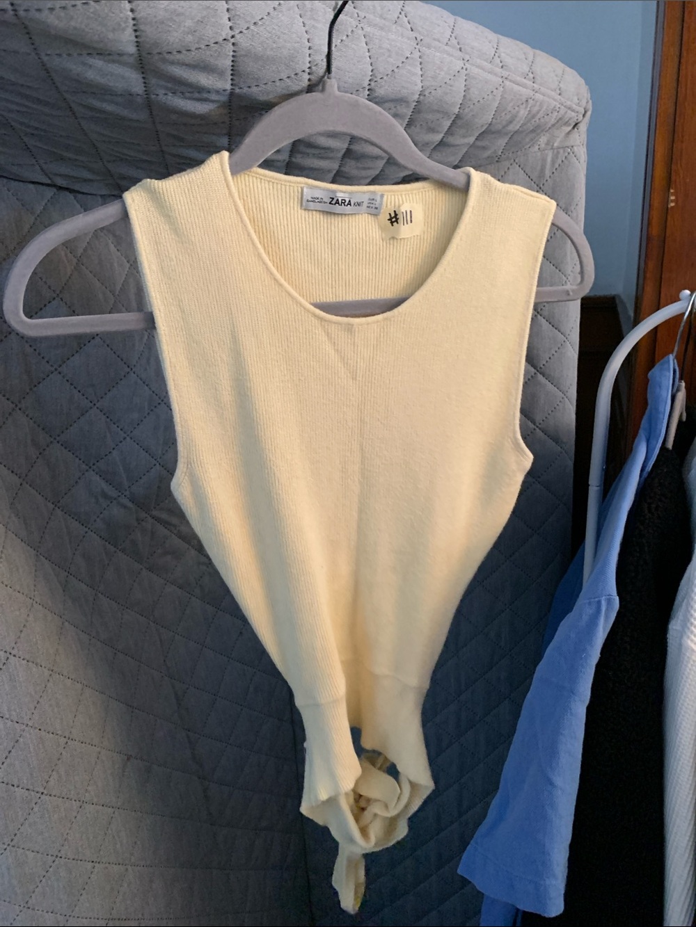 Zara Pale Yellow Ribbed Tie-Front Bodysuit